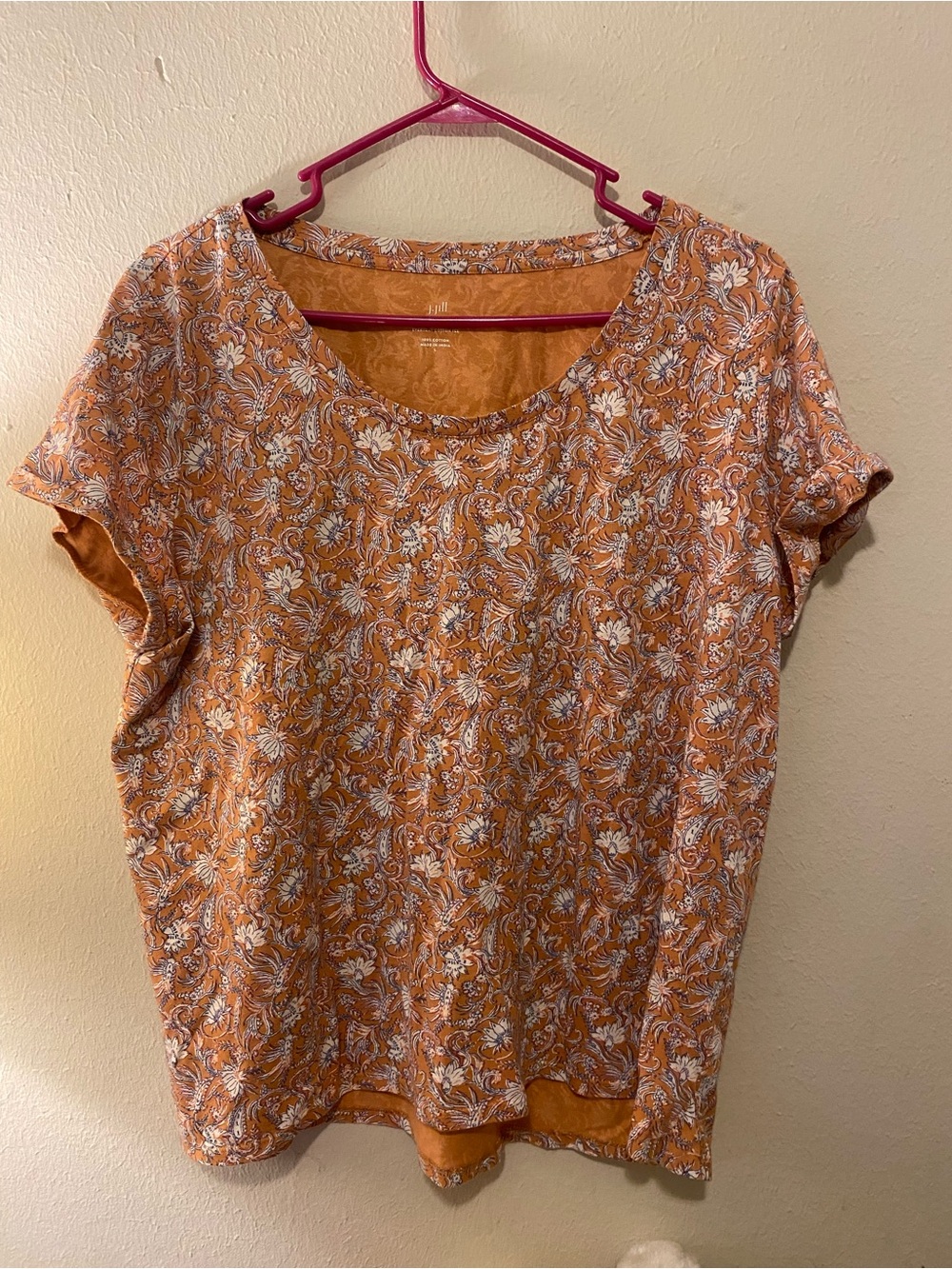 J. Jill Orange Floral Short Sleeve Tee